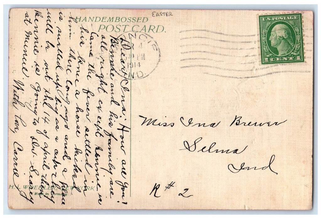 1914 Easter Dutch Boy On Top Of Apple Tree Dog Muncie Indiana IN Posted Postcard