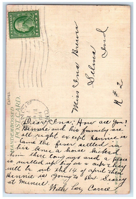 1914 Easter Dutch Boy On Top Of Apple Tree Dog Muncie Indiana IN Posted Postcard
