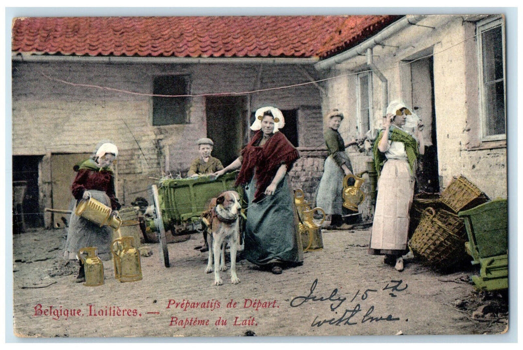 1906 Preparations for Departure Baptism of Milk Belgium Wings Postcard