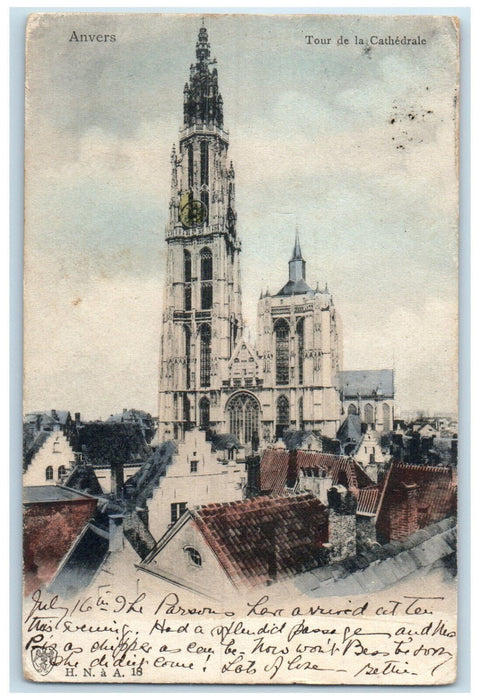 1906 Cathedral Tower Antwerp Belgium Ellicott City MD Antique Postcard