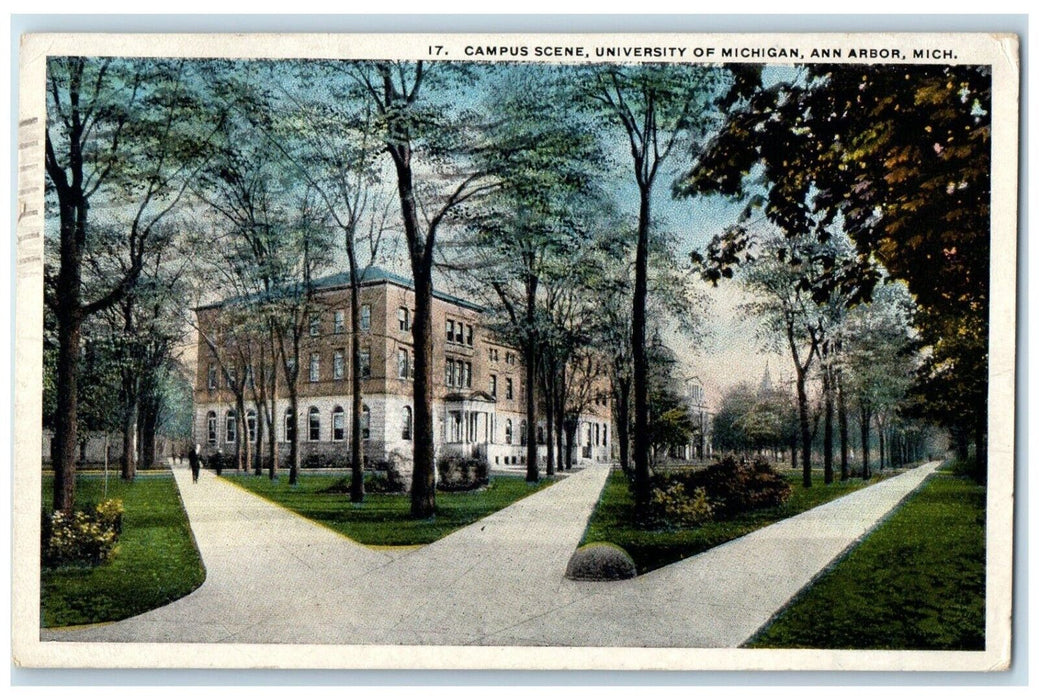 1922 Campus Scene University Michigan Exterior Road Ann Arbor Michigan Postcard