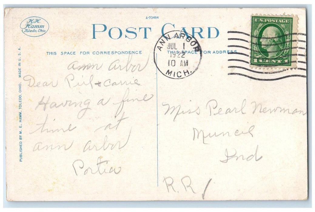 1922 Campus Scene University Michigan Exterior Road Ann Arbor Michigan Postcard