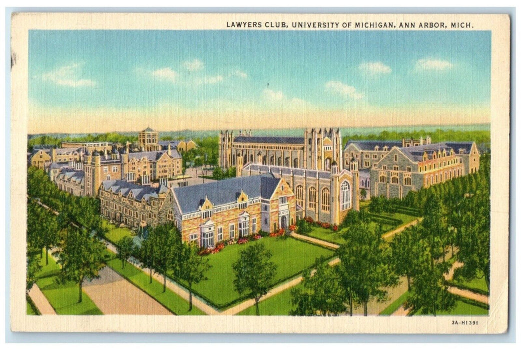 1939 Aerial View Lawyers Club University Michigan Ann Arbor Michigan MI Postcard