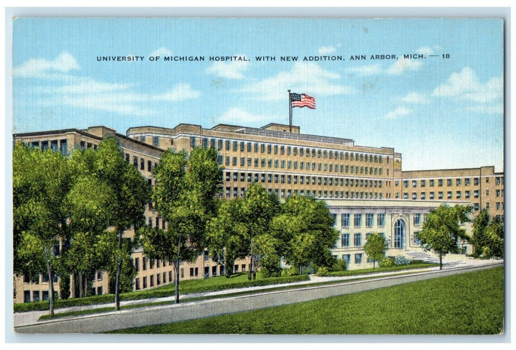 c1940 University Michigan Hospital New Addition Ann Arbor Michigan MI Postcard