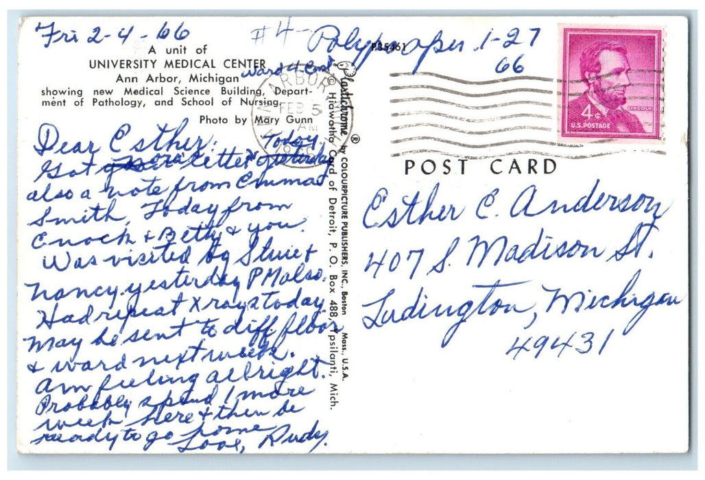 1966 University Medical Center Exterior Building Ann Arbor Michigan MI Postcard