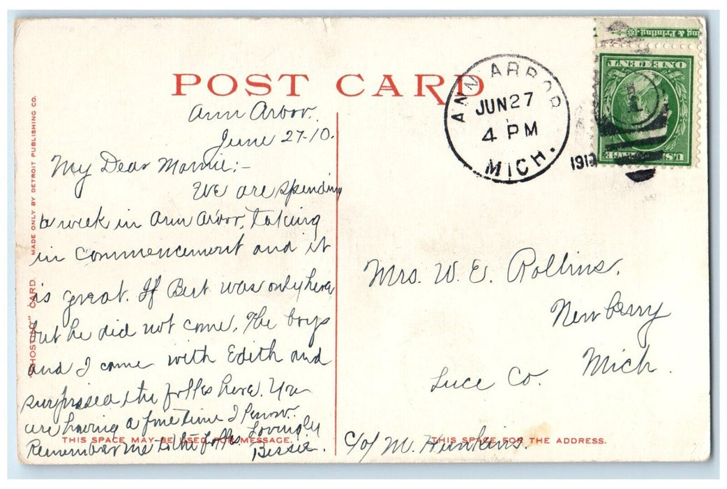 1910 University Hospital Michigan Exterior Building Ann Arbor Michigan Postcard