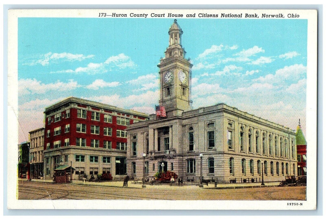 1947 Huron County Court House Citizens National Bank Lake Norwalk Ohio Postcard