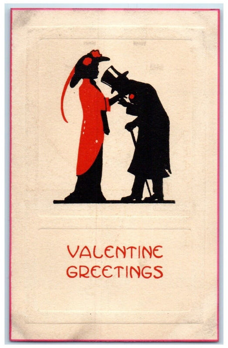 c1910's Valentine Greetings Sweet Couple Romance Embossed Antique Postcard