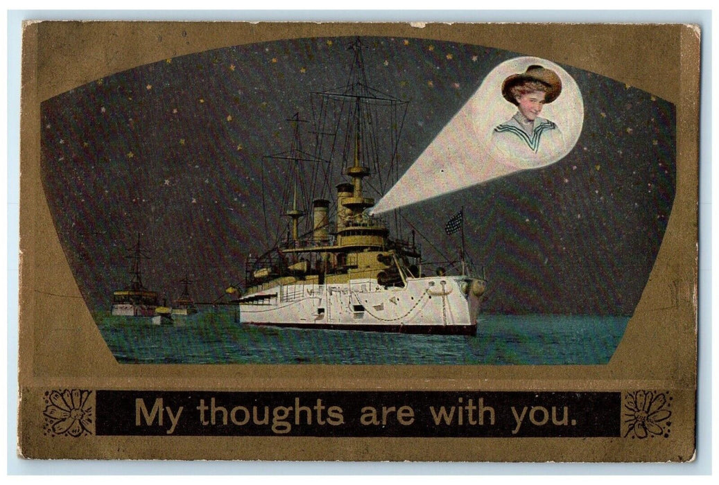 c1910's Girl WWI Navy Romance, My Thoughts Are With You Antique Postcard