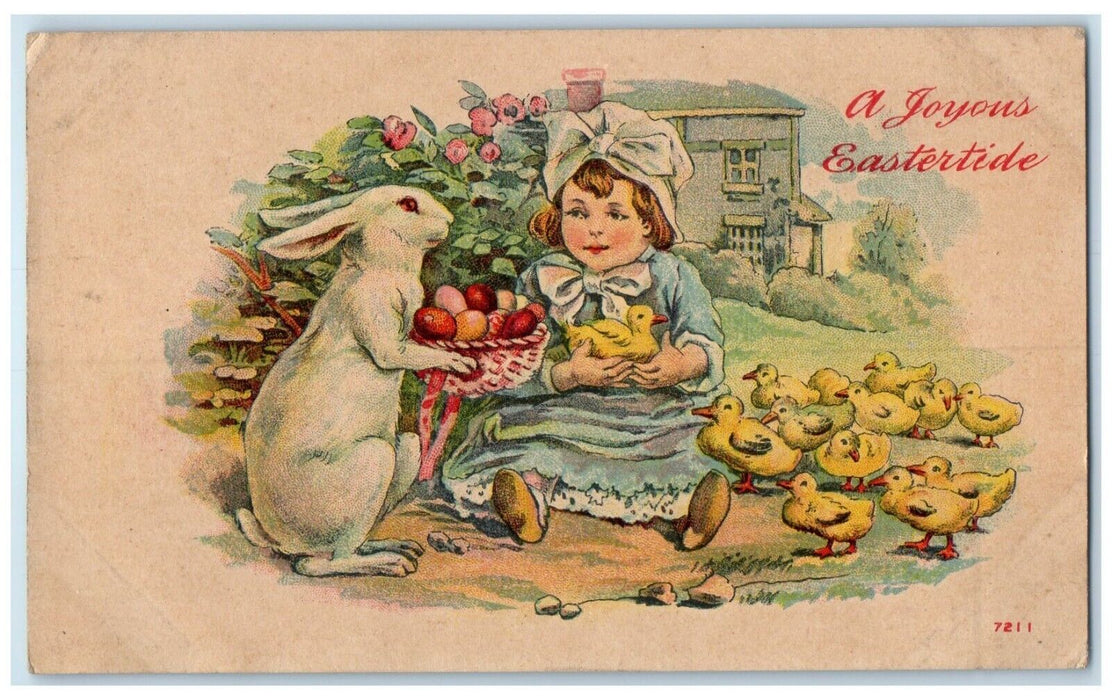 c1910's Easter Rabbit With Eggs Cute Little Chicks Winsch Back Antique Postcard