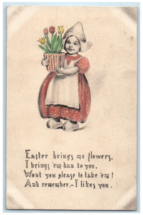 c1910's Easter Dutch Girl Bring Flowers Hart Michigan MI Posted Antique Postcard