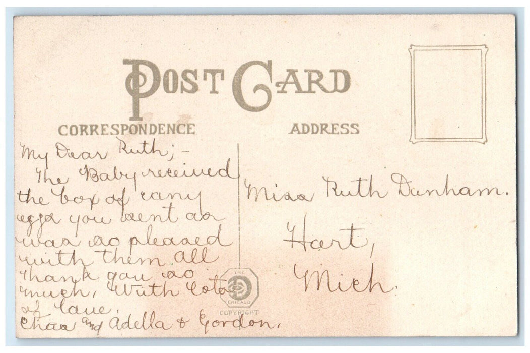 c1910's Easter Dutch Girl Bring Flowers Hart Michigan MI Posted Antique Postcard