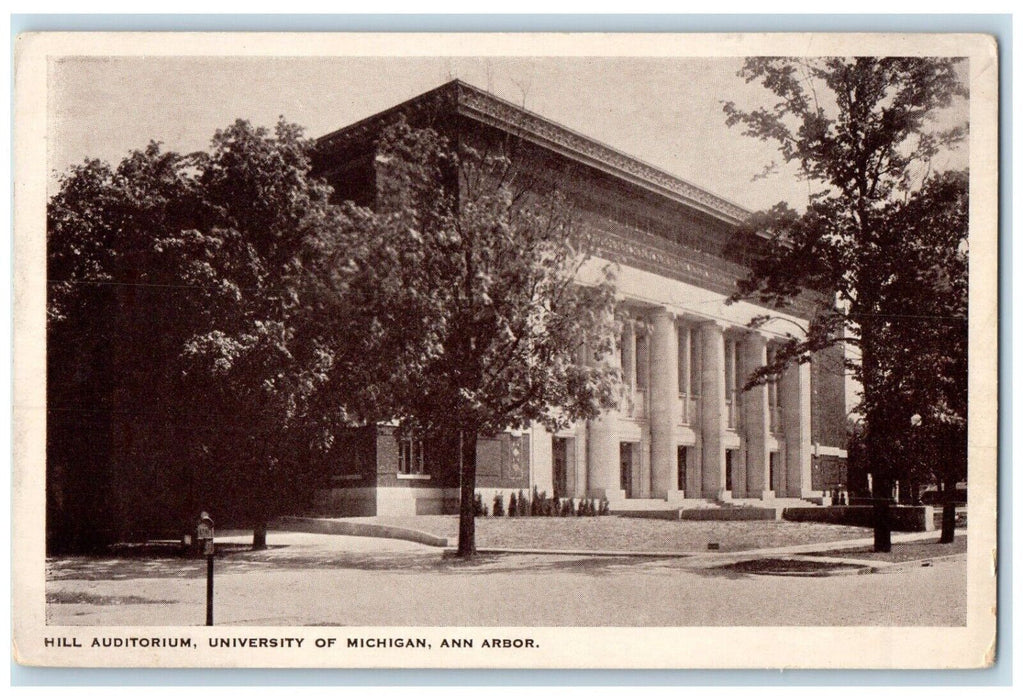 c1940 Exterior View Hill Auditorium University Michigan Ann Harbor MI Postcard
