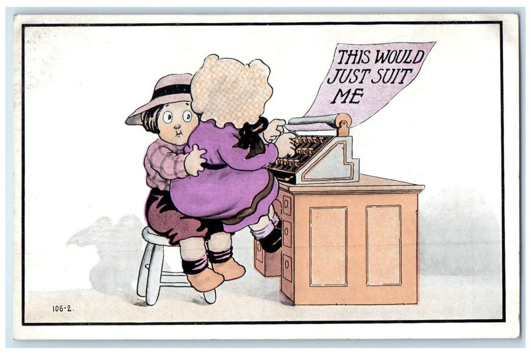 c1910's Children Romance Typewriter This Would Just Suit Me Antique Postcard