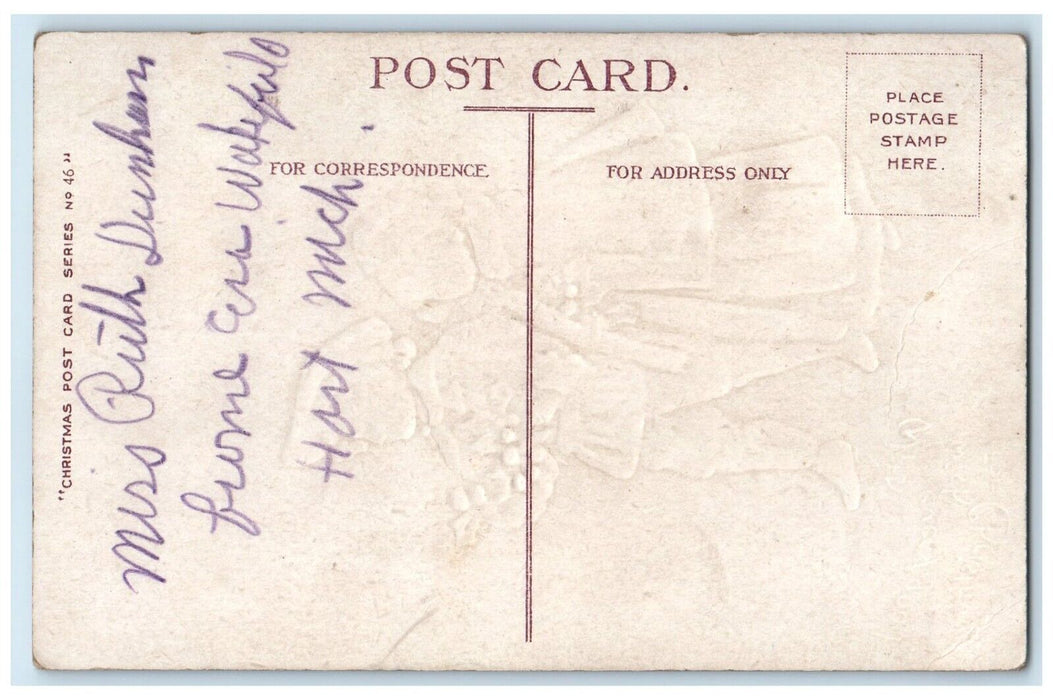 c1910's Christmas Children With Holly Berries Snowfall Winter Embossed Postcard