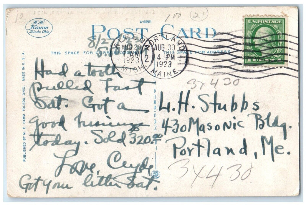1923 Freighter Entering Harbor Steamer Cruise Ship Alpena Michigan MI Postcard