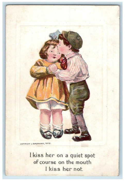 c1910's Valentine Little Sweetheart Kissing Embossed Unposted Antique Postcard