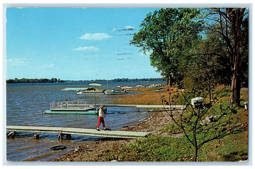 1964 Scenic View Coldwater Lake Boat Dock Coldwater Michigan MI Antique Postcard