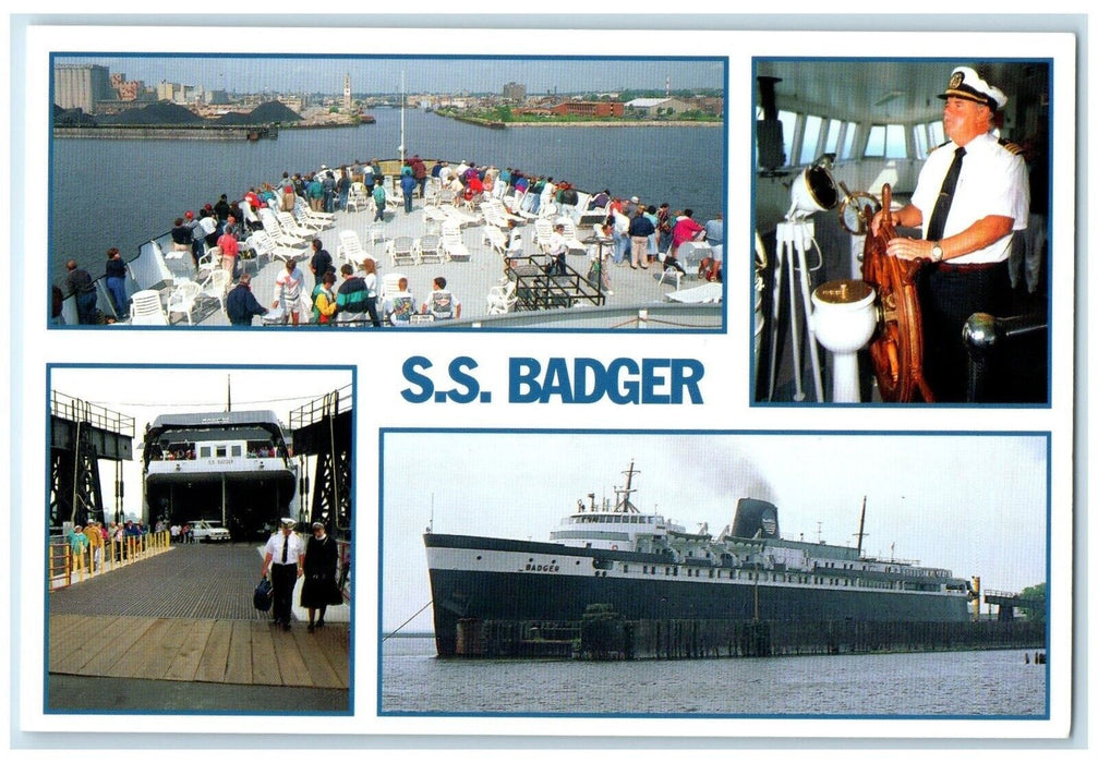 SS Badger Steamer 43 Carferry Passenger Service Ludington MI, Multiview Postcard