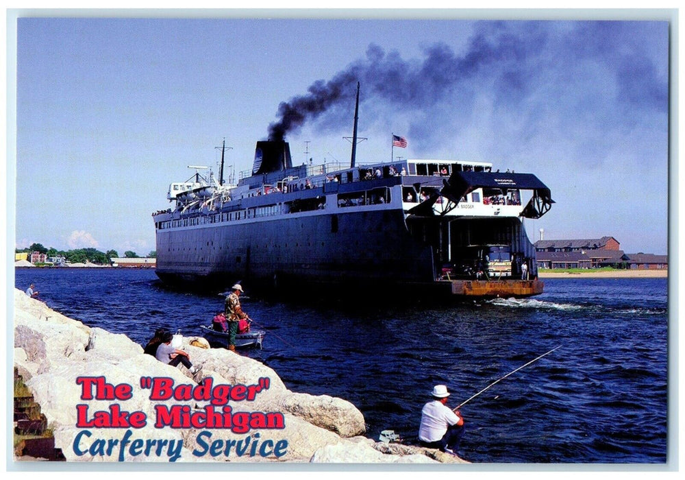 The Badger Lake Michigan Carferry Service Steamer 43 Ludington MI Postcard