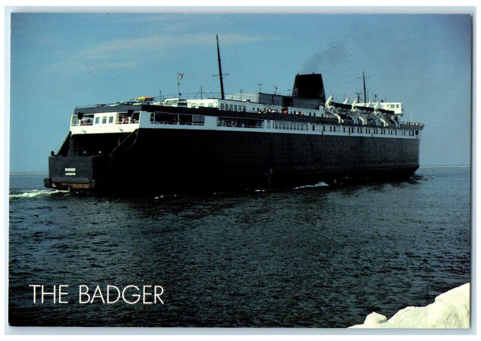 c1950's The Badger Huge Ferry Boats Ludington Michigan MI Vintage Postcard