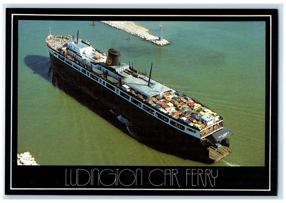 c1950's Ludington Car Ferry Pere Marquette River Entering Lake MI Postcard