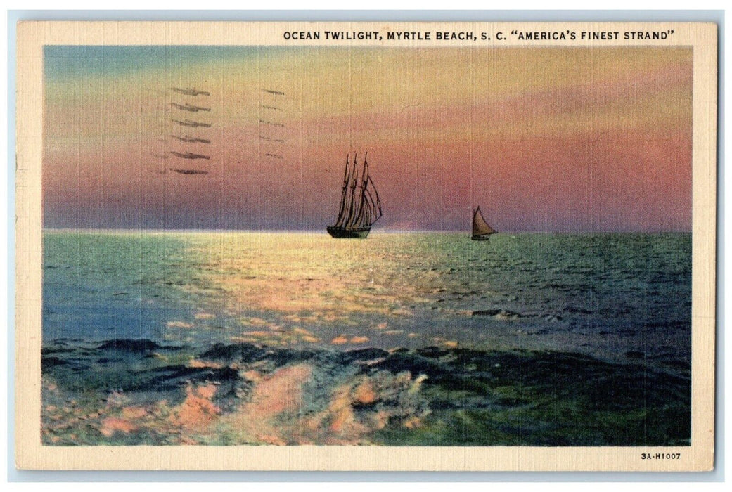 1938 America's Finest Strand Ocean Twilight Myrtle Beach South Carolina Postcard