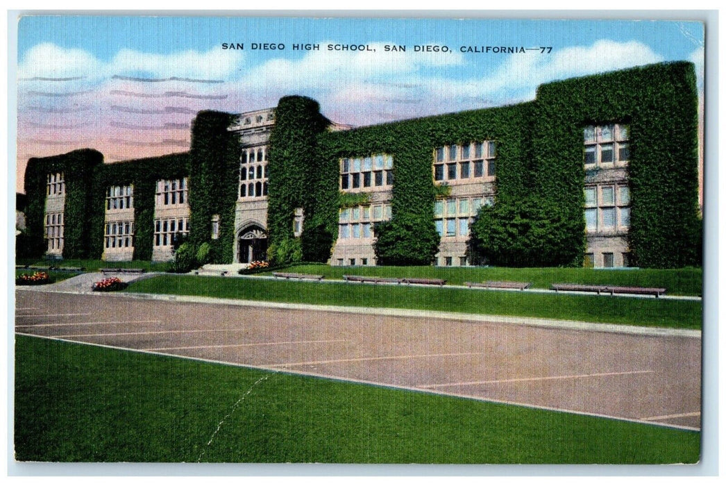 1944 Exterior View San Diego High School Building San Diego California Postcard
