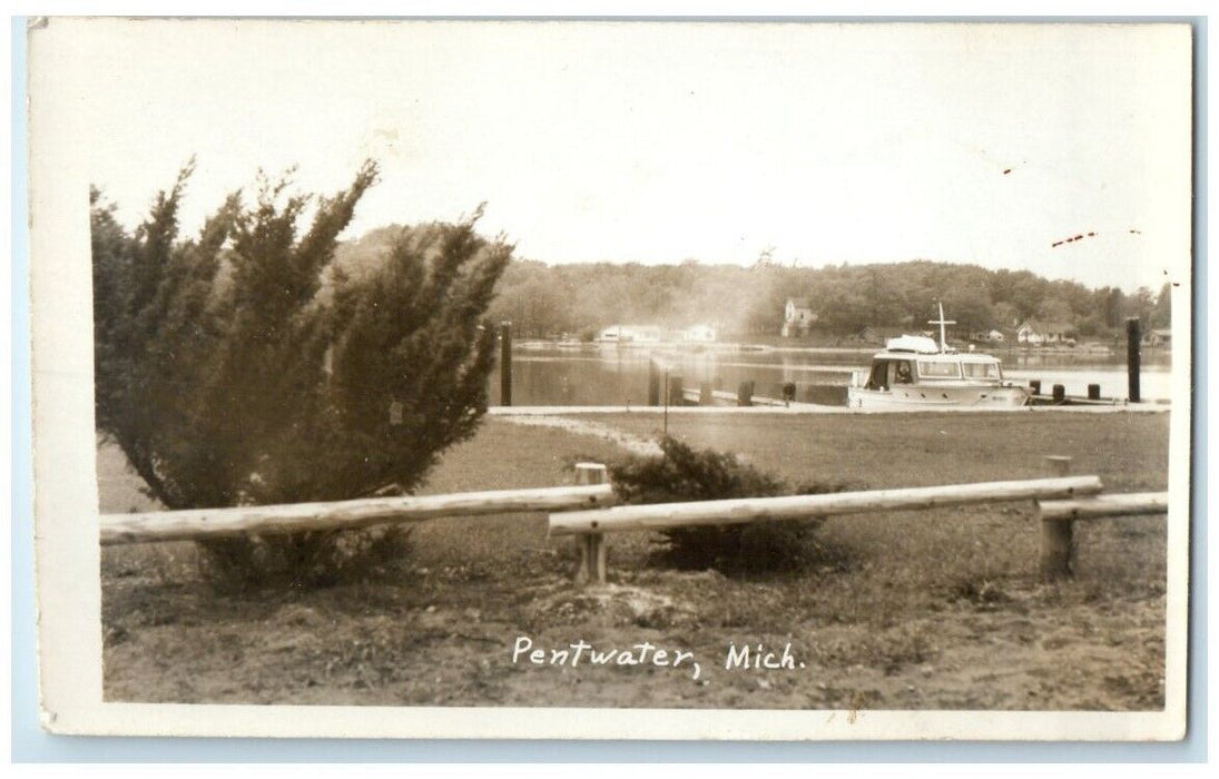 c1950's Lake Boat Residence View Pentwater Michigan MI RPPC Photo Postcard