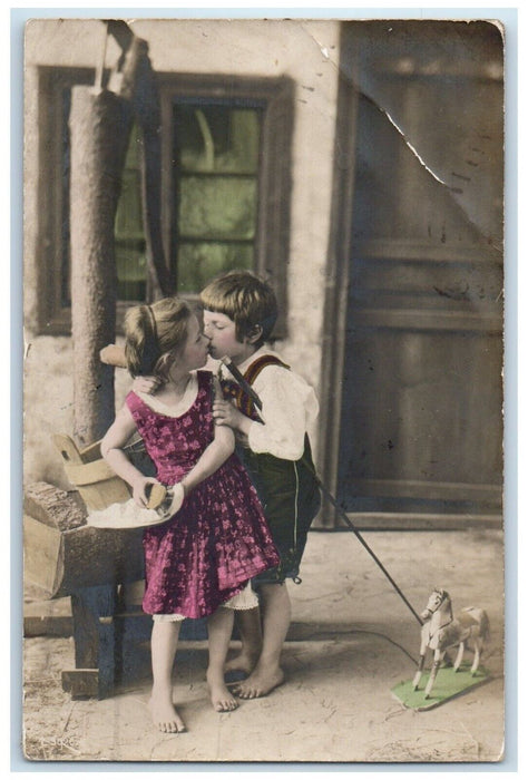 Valentine Little Sweetheart Kissing Horse Toy Forth Worth TX RPPC Photo Postcard