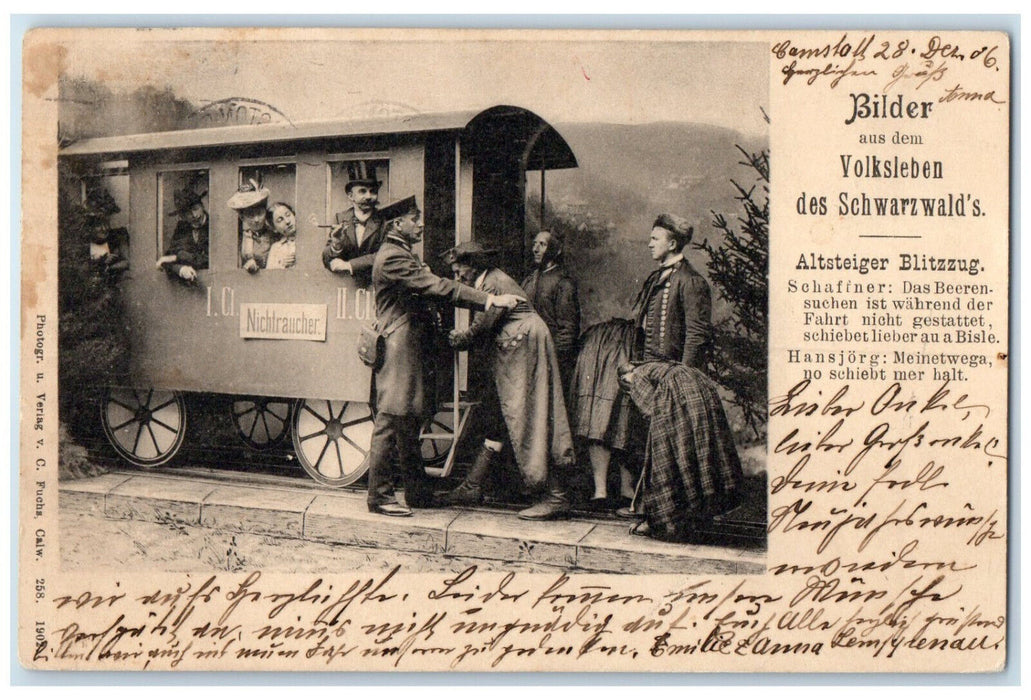 1907 Altsteiger Flash Train Folk Life of the Black Forest Germany Postcard