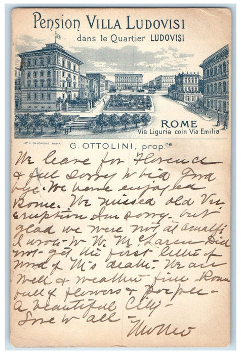 1905 Pension Villa Ludovisi In The Ludovisi District Rome Italy Postcard