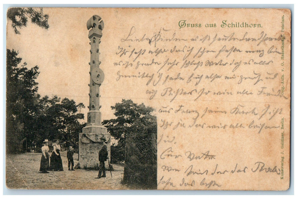 c1905 Scene Near Monument Greetings from Schildhorn Berlin Germany Postcard