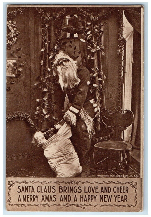 1910 Merry Christmas Santa Claus Sack Of Toys Breesport NY Antique Postcard