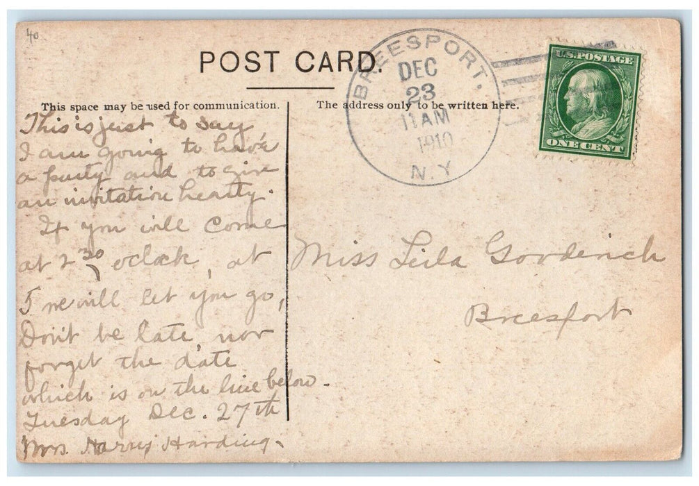 1910 Merry Christmas Santa Claus Sack Of Toys Breesport NY Antique Postcard