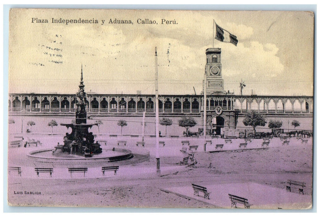 c1905 Independence Square and Customs Callao Peru Antique Posted Postcard