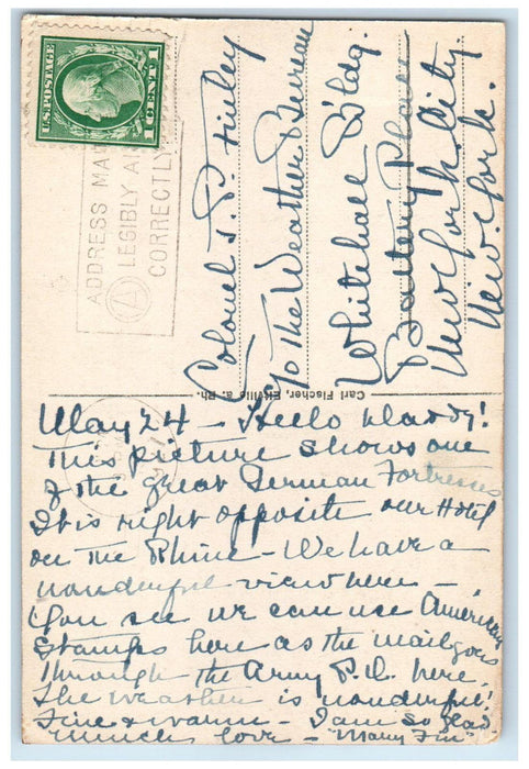 c1910 Ehrenbreitstein Fortress With Ship Bridge Koblenz Germany Posted Postcard