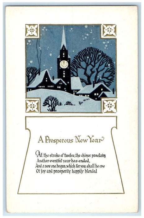 c1910's New Year House Church Tower Clock Embossed Unposted Antique Postcard