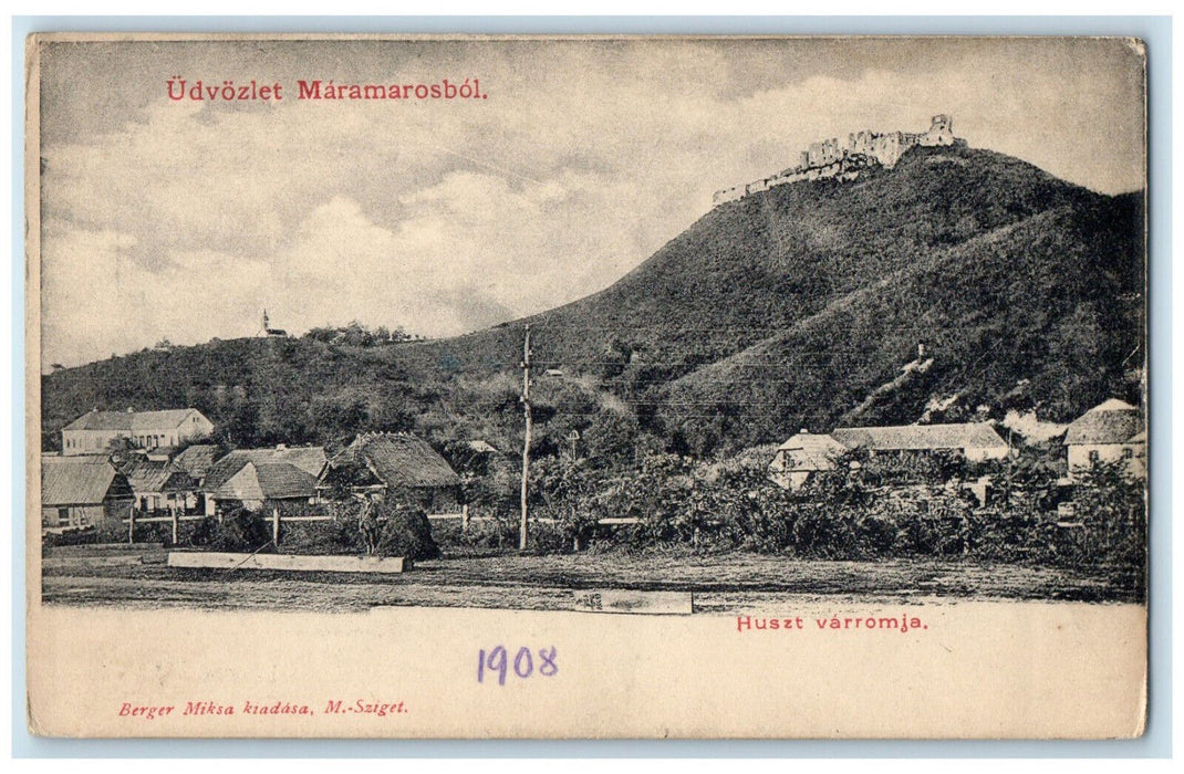 1908 Greetings from Maramarosbol Huszt Varrom Hungary Antique Postcard