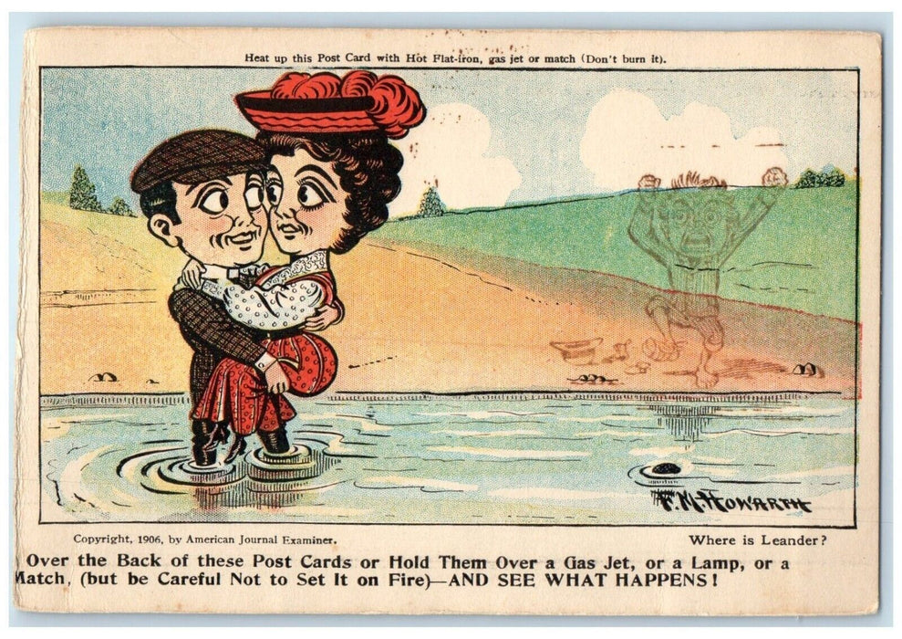 c1905 Sweet Couple At The River Man Heat Up American Journal Antique Postcard