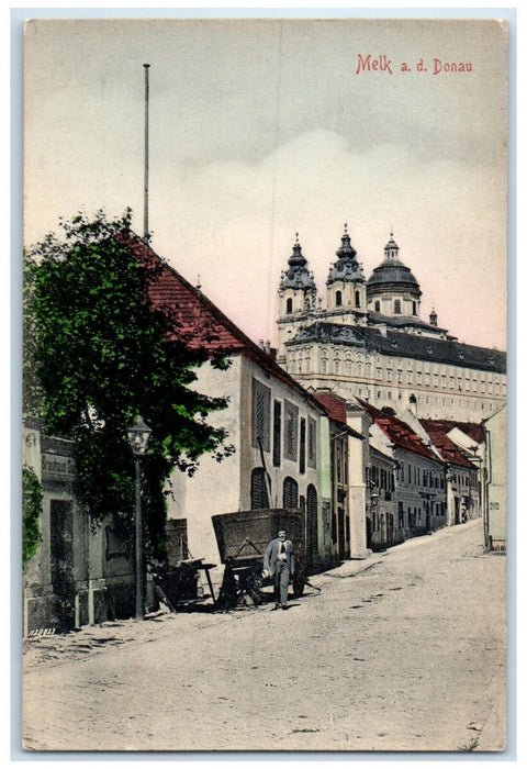 c1910 Scene of Roads and Buildings in Melk Danube River Austria Postcard