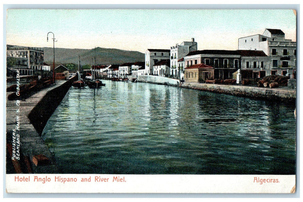 c1910 Hotel Anglo Hispano and River Miel Algeciras Spain Unposted Postcard