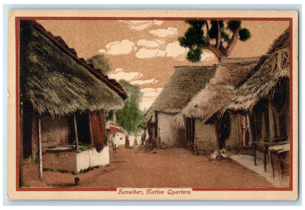 c1920's Nipa Roof Houses Zanzibar Native Quarters Unposted Antique Postcard