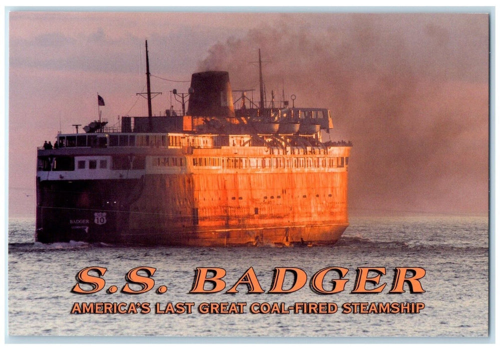 c1970's SS Badger America's Last Great Coal Fired Steamship Michigan MI Postcard