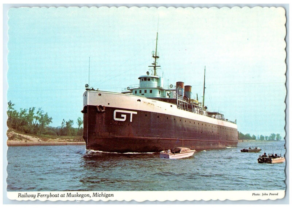 c1970's Railway Ferryboat At Muskegon Michigan MI Unposted Vintage Postcard