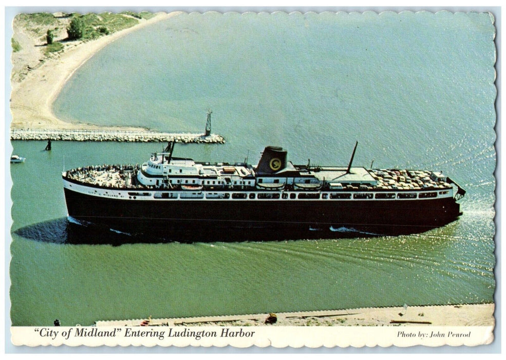 1984 City Of Midland Entering Ludington Harbor Ship Ludington MI Posted Postcard