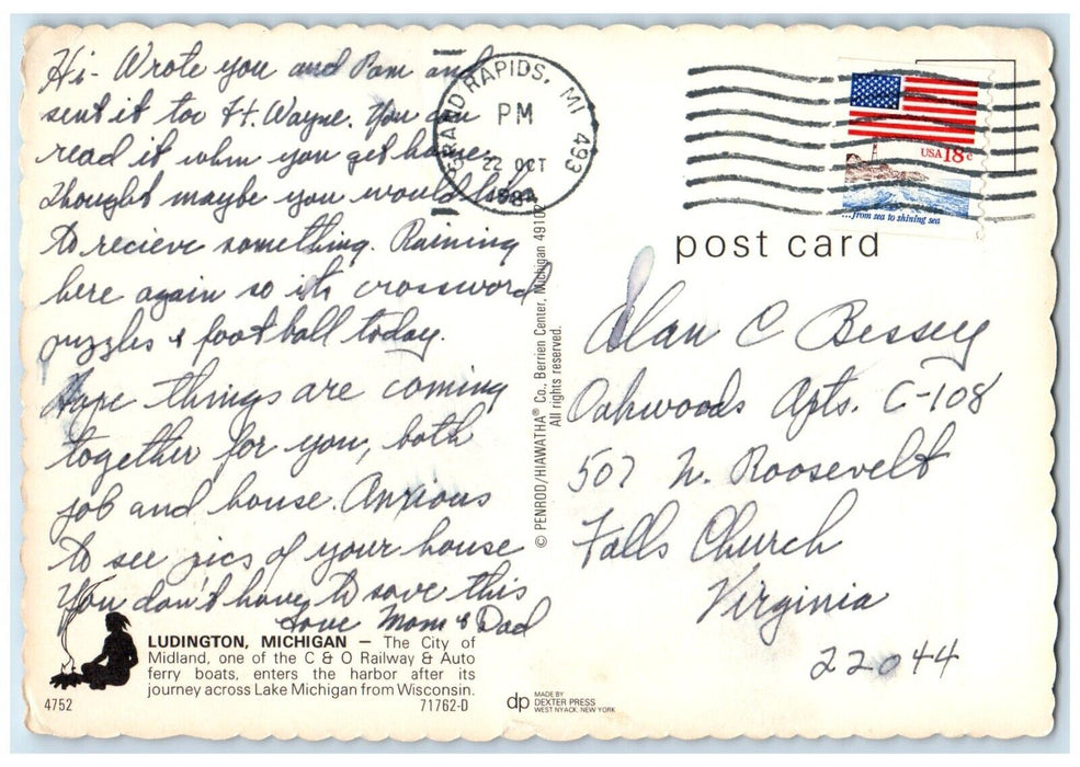 1984 City Of Midland Entering Ludington Harbor Ship Ludington MI Posted Postcard