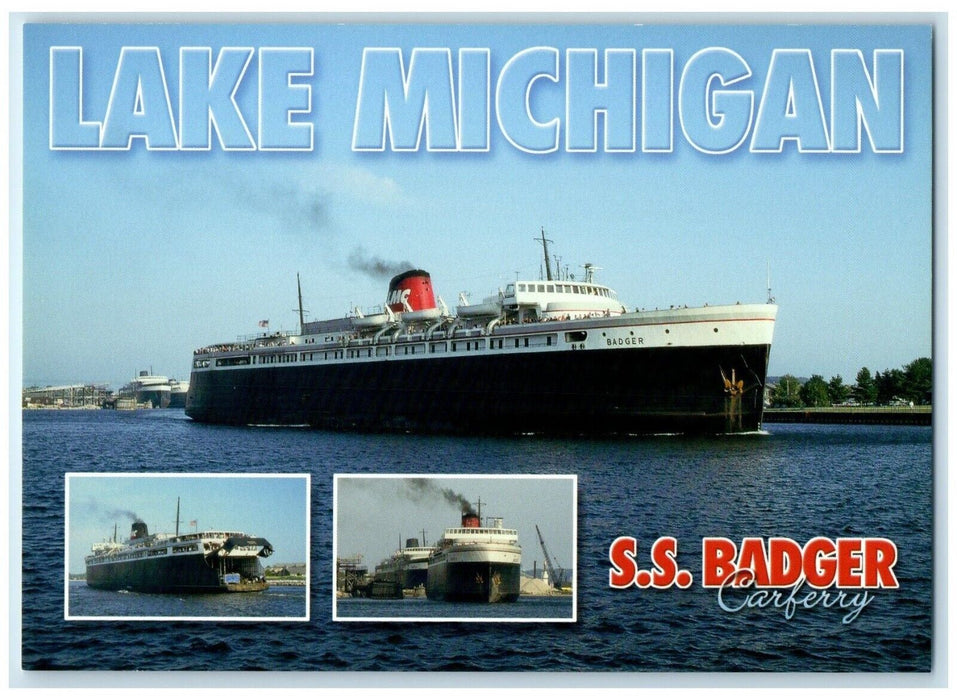 c1970s Lake Michigan SS Badger Carferry Ludington Michigan MI Multiview Postcard
