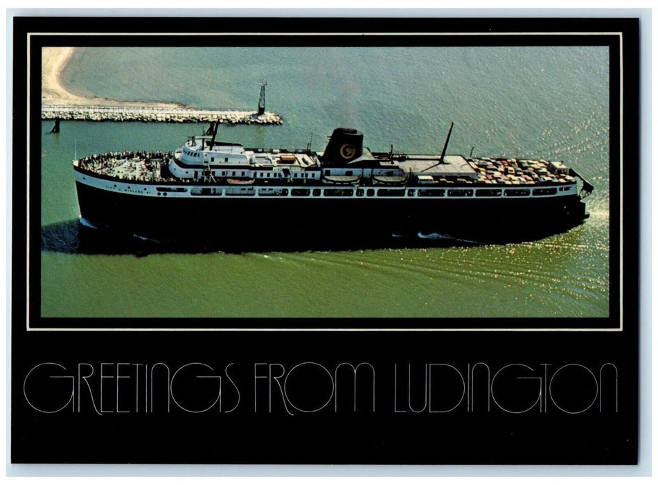 Greetings From Ludington MI, Ship Michigan Wisconsin Transportation Co. Postcard