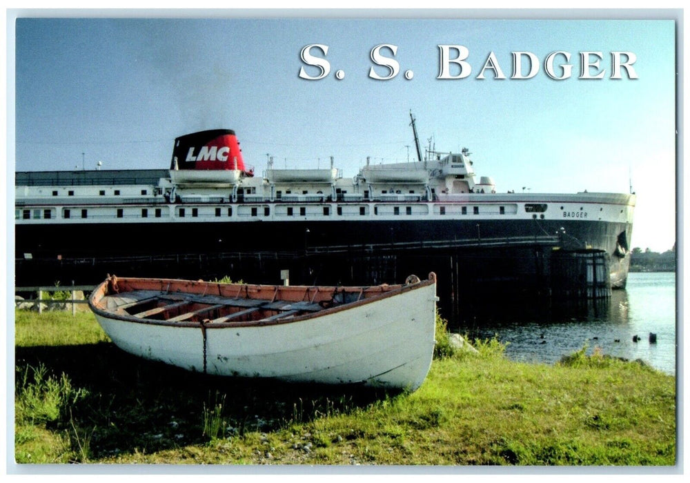 c1970's SS Badger Ship Across Lake Michigan Between Ludington MI Postcard